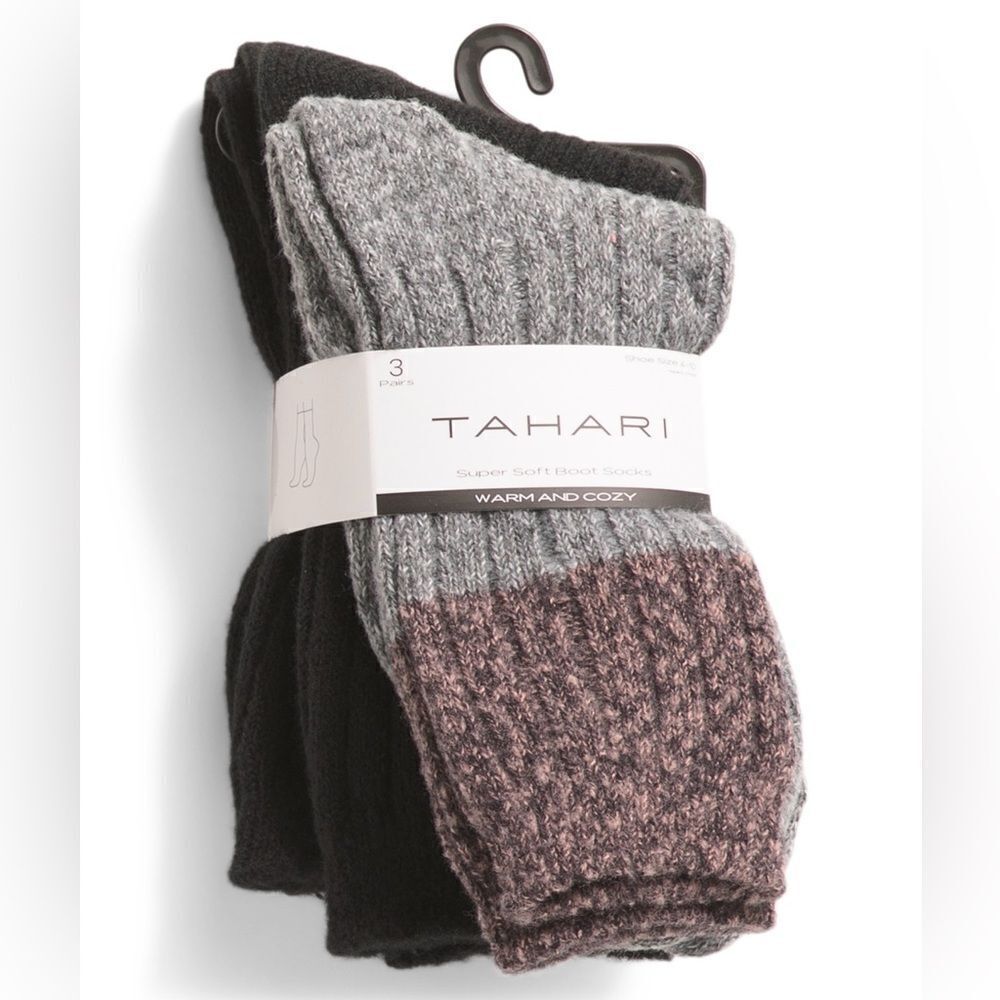 TAHARI Ladies Black Gray Multi Knit Stretch Super Soft Boot Socks 3 pack